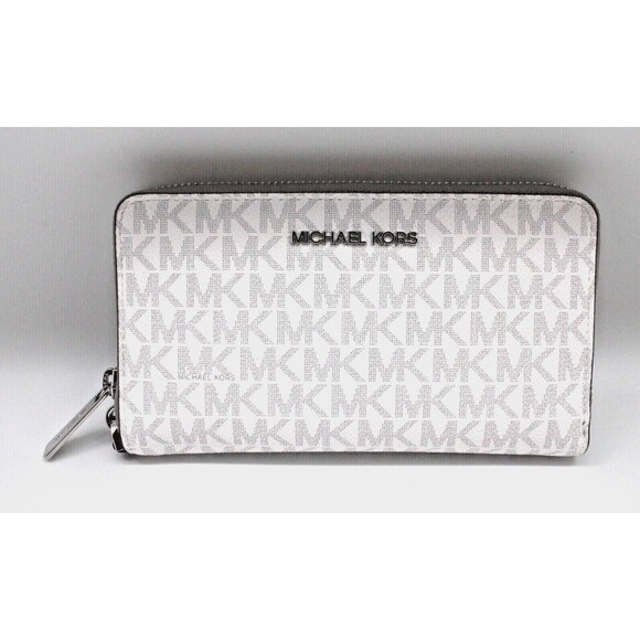 New Michael Kors Jet Set Travel Large Flat Phone Case Signature Bright White - Picture 1 of 3